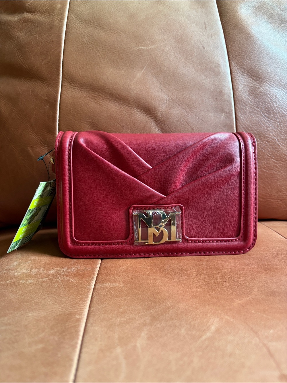 NWT Bardgley Mischka Mini Red Leather Crossbody Wallet with Gold Accent